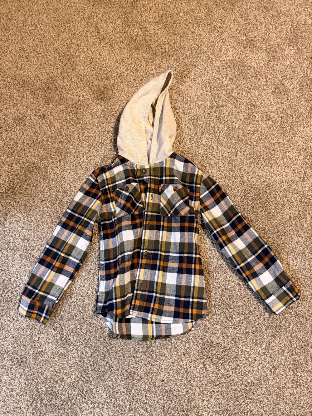 Levi's Kids Plaid Button-Down Hooded Shirt - Navy, Olive & Mustard